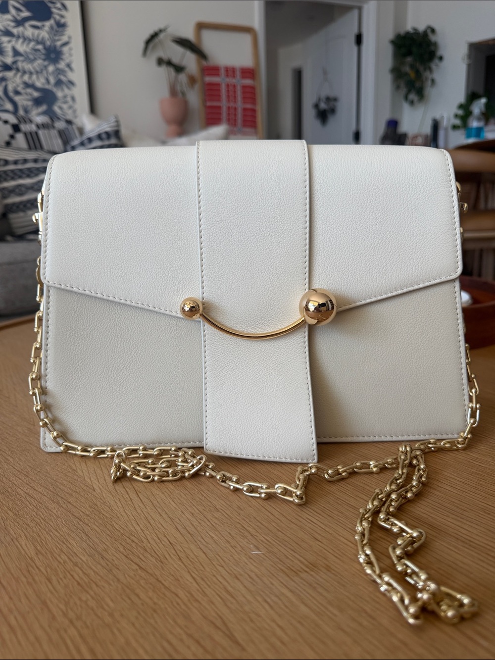 Strathberry White Crossbody Bag with Gold Chain